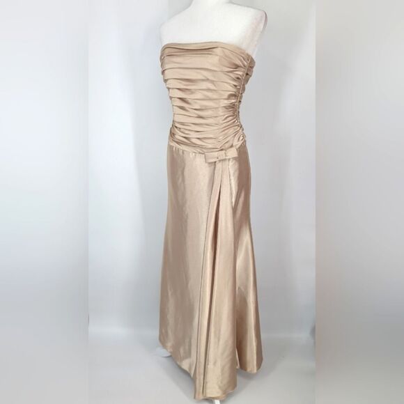 Jessica McClintock Vintage Y2K Gold Strapless Ruched Formal Prom Ball Gown 4 - Picture 1 of 11